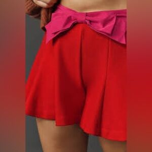 NWT new 6 Anthropologie Maeve paneled skirty shorts red pink bow winter holiday